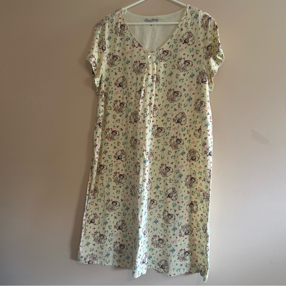 Vintage Betty boop nightgown sleepwear pajama dress yellow floral